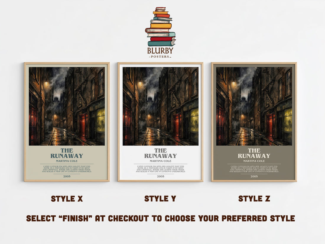 The runaway bookish print in frame leaning in hallway – crime wall art (mockup)