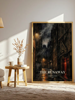 The runaway watercolour print in frame leaning in hallway – crime wall art