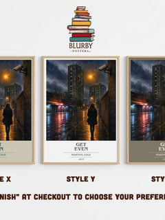 Get Even book cover print in frame leaning in hallway – crime wall art