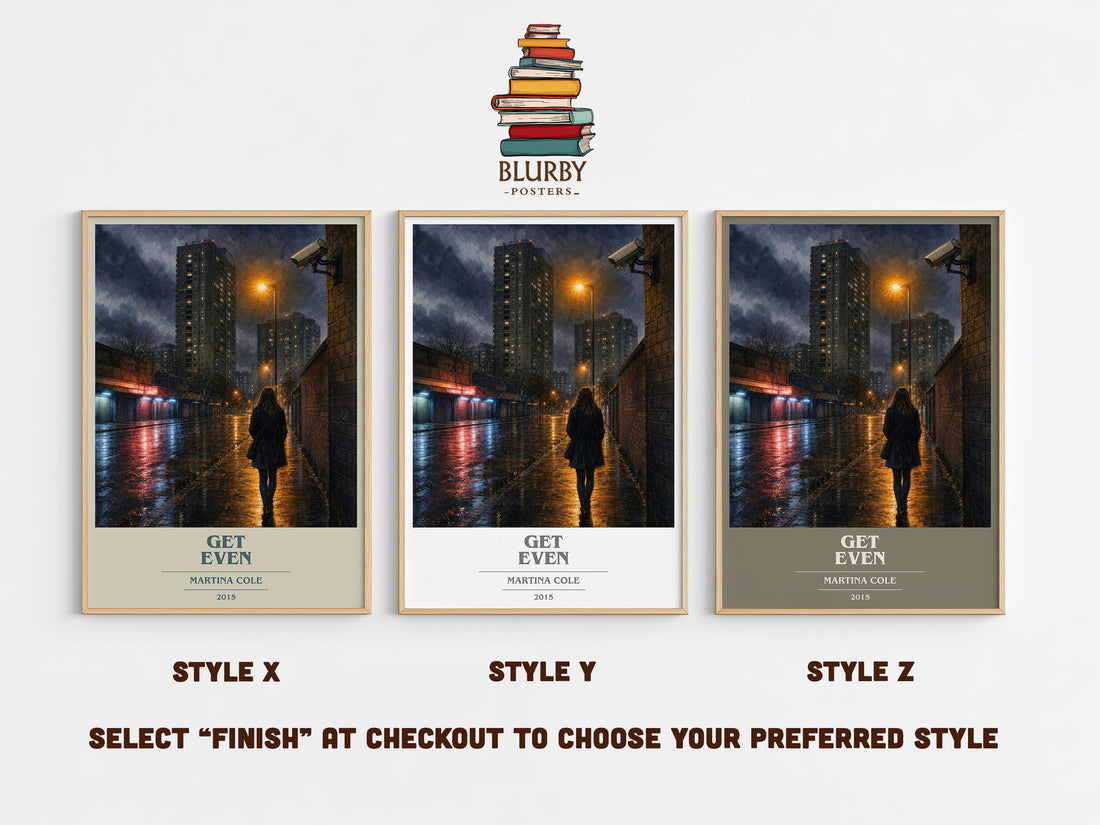 Get Even book cover print in frame leaning in hallway – crime wall art (mockup)
