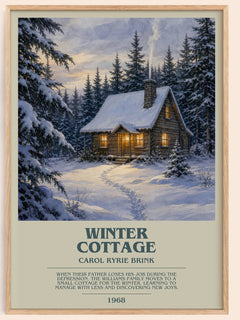 Winter Cottage bookish book poster by Carol Ryrie Brink – framed literary art print
