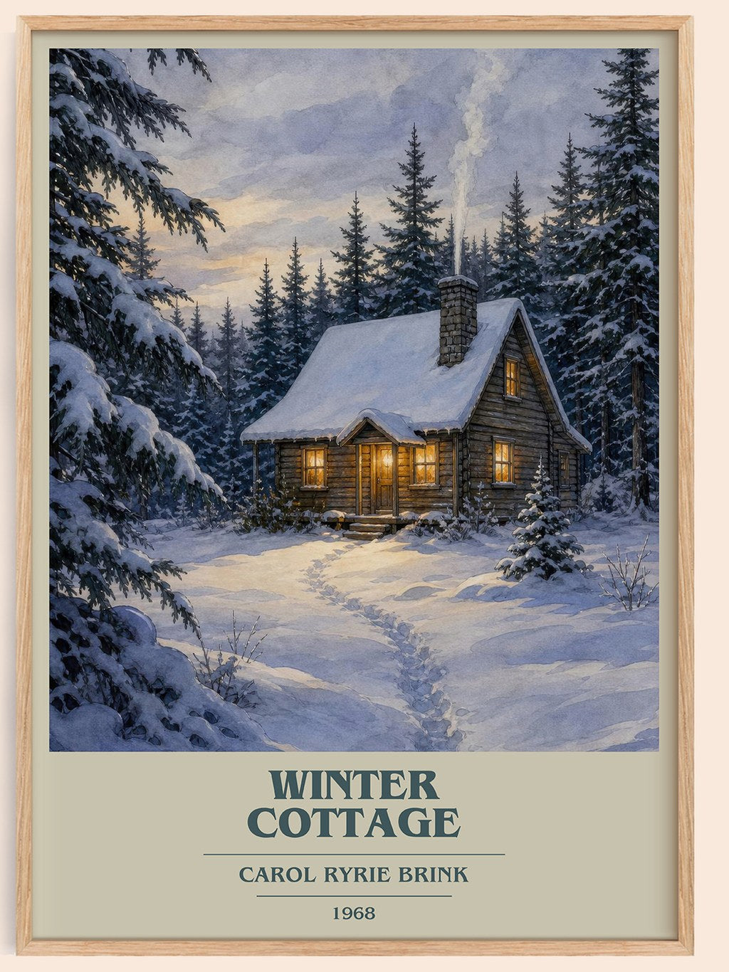 Winter Cottage book cover book poster by Carol Ryrie Brink – framed literary art print