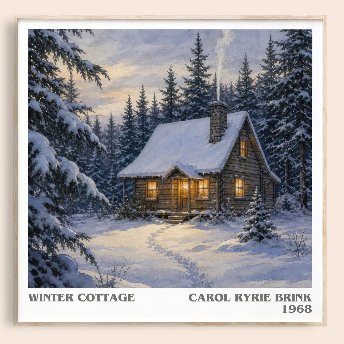 Winter Cottage literary book poster by Carol Ryrie Brink – framed literary art print
