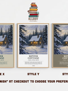 Winter Cottage bookish print in frame leaning in hallway – childrens wall art