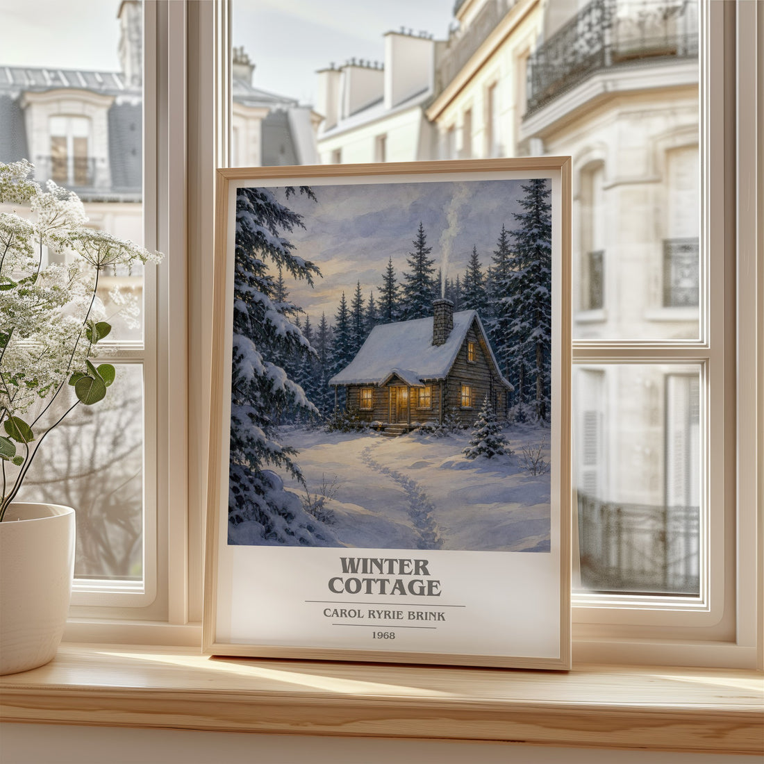 Winter Cottage book cover poster colour and style options – Carol Ryrie Brink book art