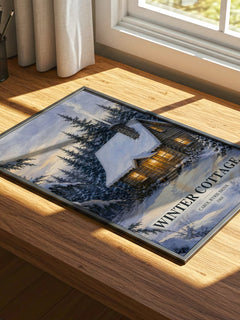 Winter Cottage watercolour book poster framed on wall – childrens wall art
