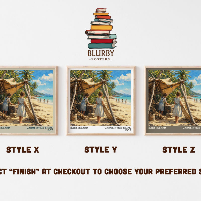 Baby Island literary print in frame leaning in hallway – childrens wall art