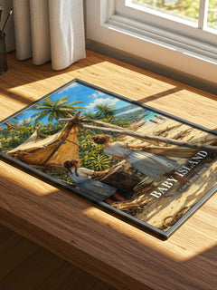 Baby Island watercolour book poster framed on wall – childrens wall art
