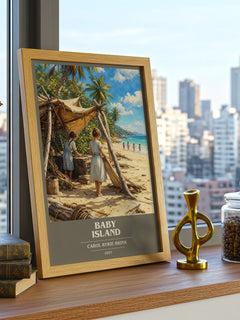 Baby Island book cover print framed by window – literary home decor