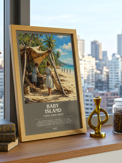 Baby Island bookish print framed by window – literary home decor