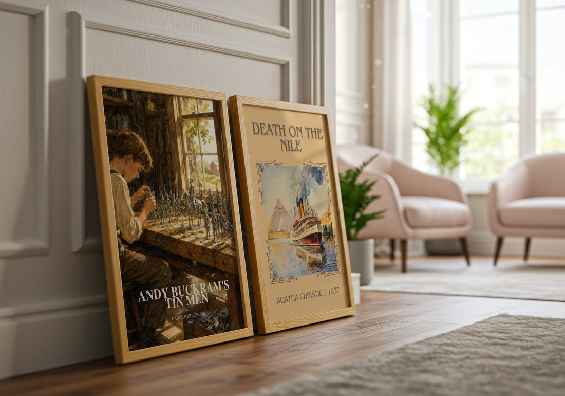 Andy Buckram's Tin Men watercolour print framed by window – literary home decor