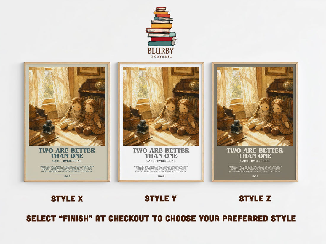 Two Are Better Than One bookish print in frame leaning in hallway – coming of age wall art (mockup)