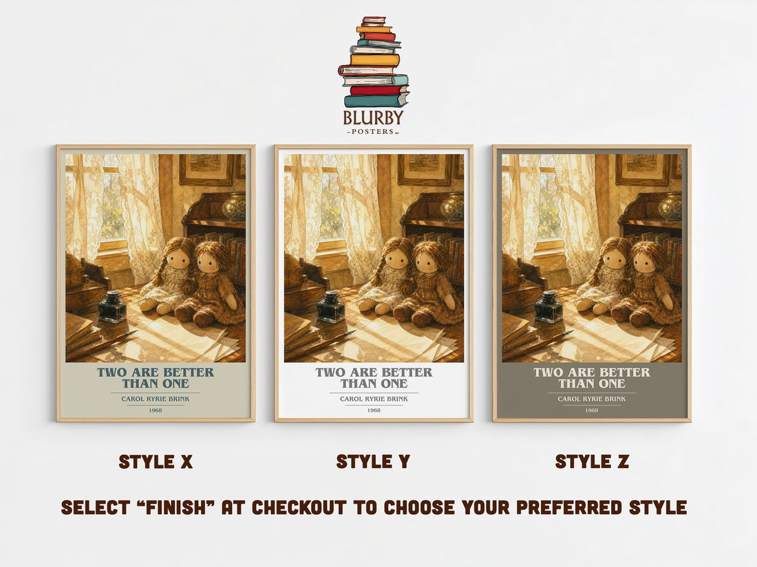 Two Are Better Than One book cover print in frame leaning in hallway – coming of age wall art (mockup)