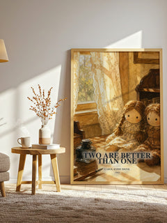 Two Are Better Than One watercolour print in frame leaning in hallway – coming of age wall art