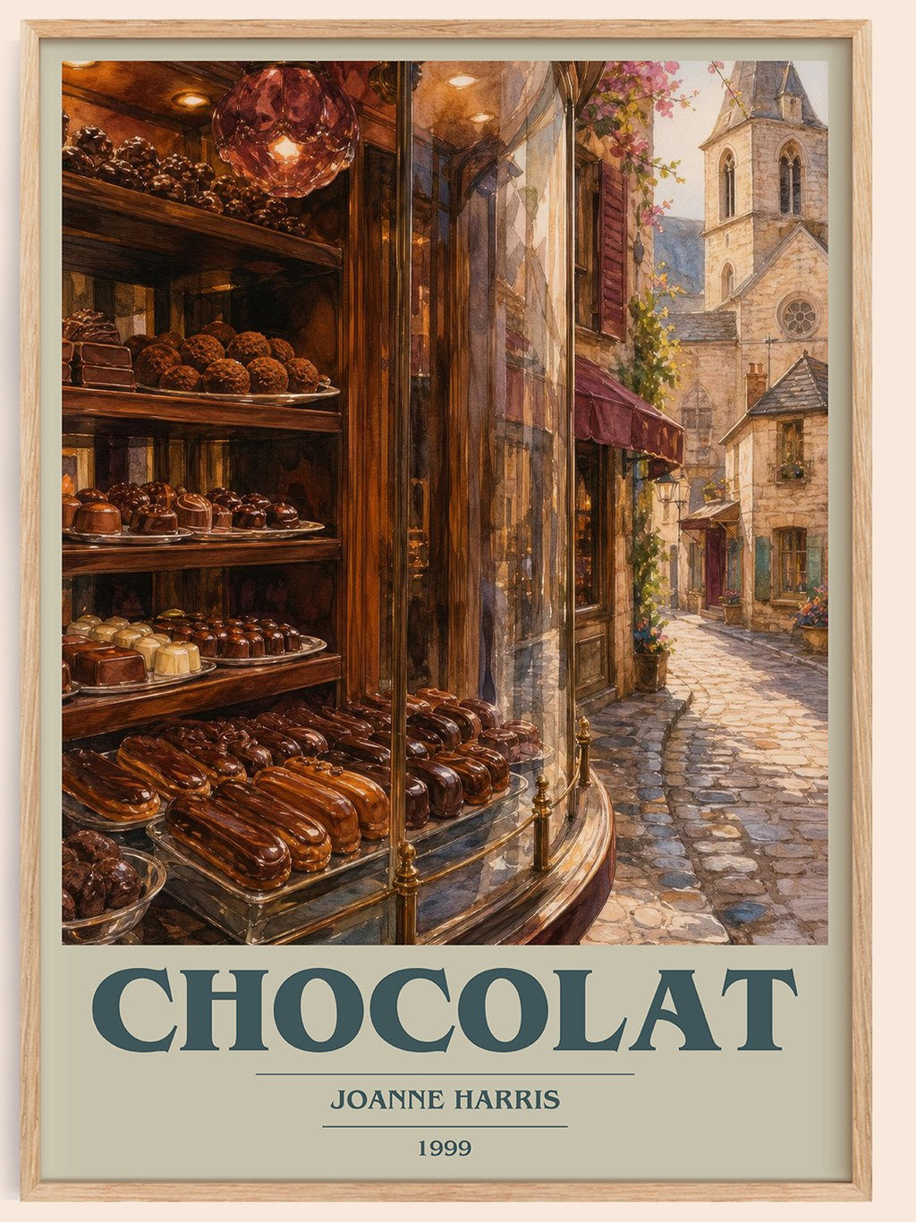 Chocolat book cover book poster by Joanne Harris – framed literary art print