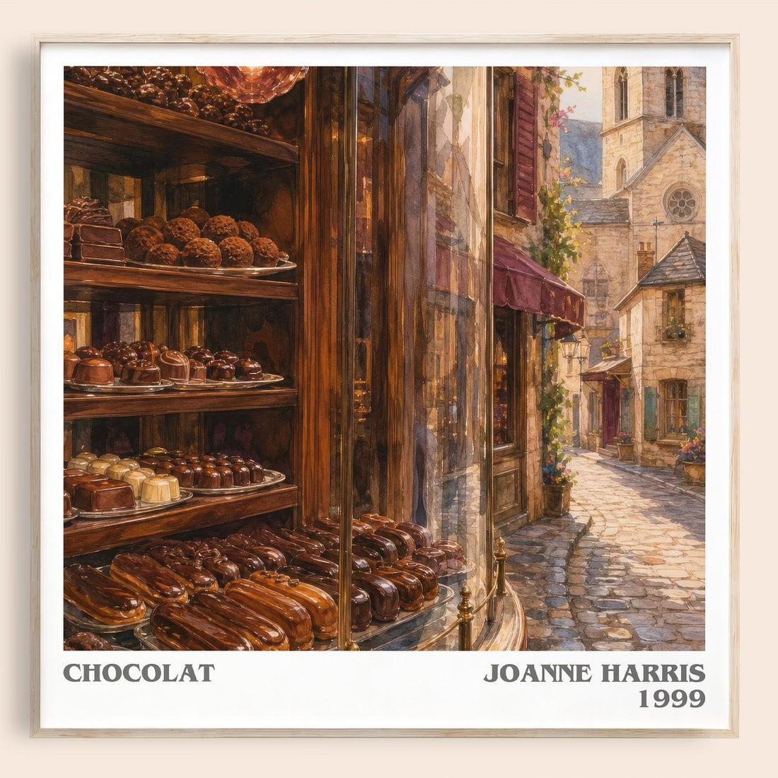Chocolat literary book poster by Joanne Harris – framed literary art print