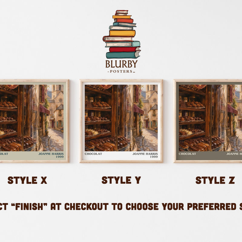 Chocolat literary print in frame leaning in hallway – contemporary fiction wall art