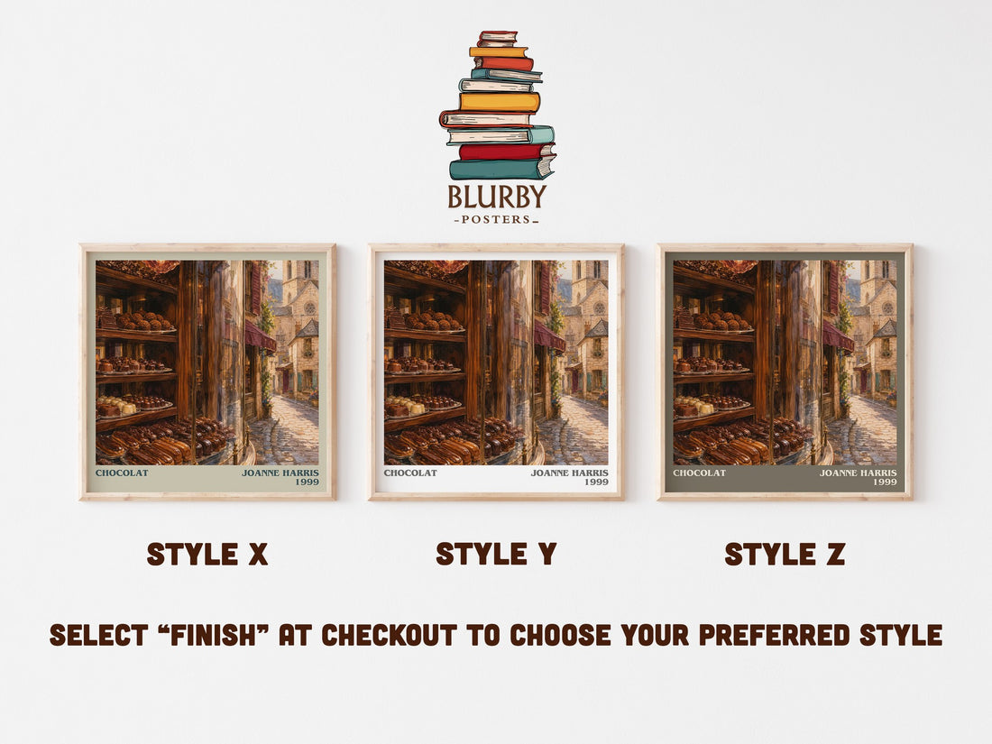 Chocolat literary print in frame leaning in hallway – contemporary fiction wall art (mockup)