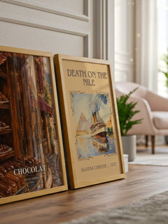 Chocolat watercolour print framed by window – literary home decor