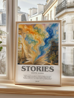 Stories bookish poster colour and style options – Joanne Harris book art