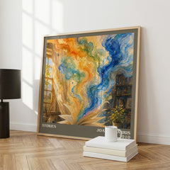Stories literary print framed by window – literary home decor