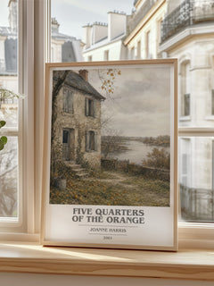 Five quarters of the orange book cover poster colour and style options – Joanne Harris book art