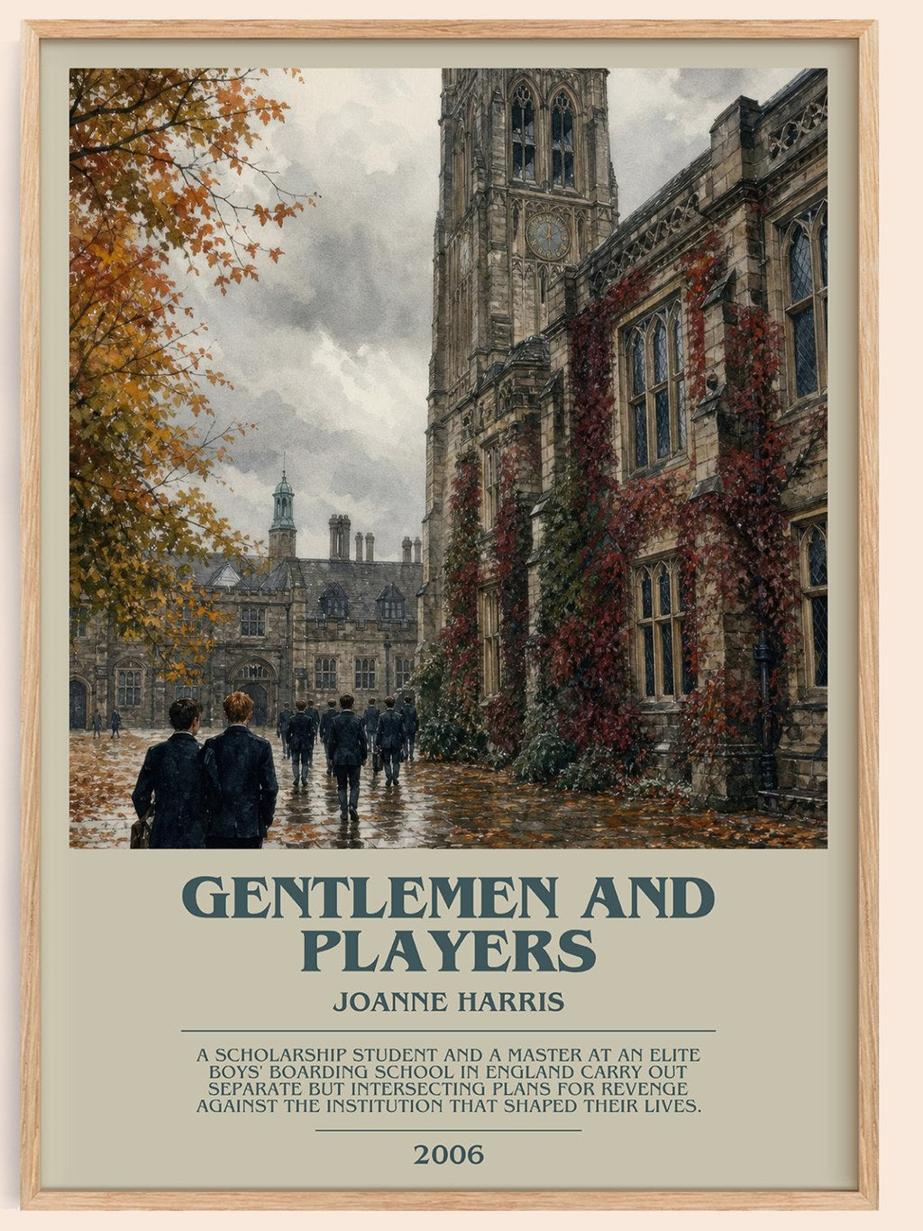 Gentlemen and players bookish book poster by Joanne Harris – framed literary art print