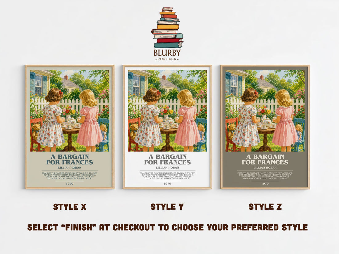 A Bargain for Frances bookish print in frame leaning in hallway – childrens wall art (mockup)