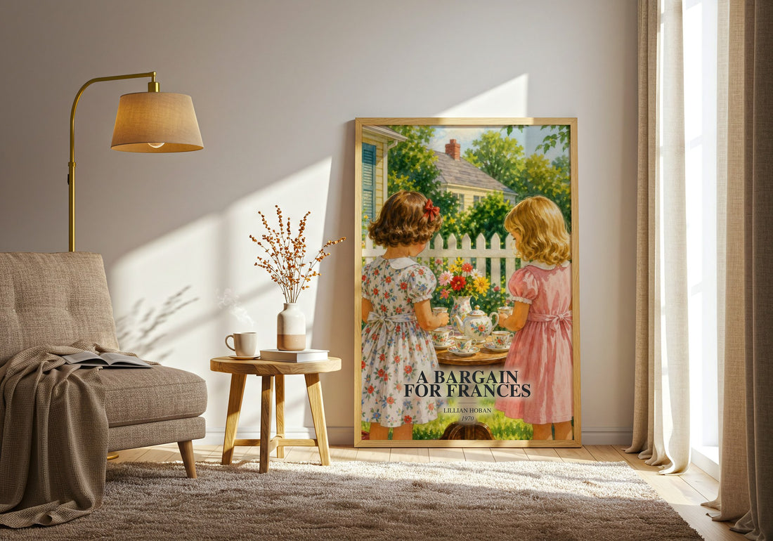 A Bargain for Frances watercolour print in frame leaning in hallway – childrens wall art