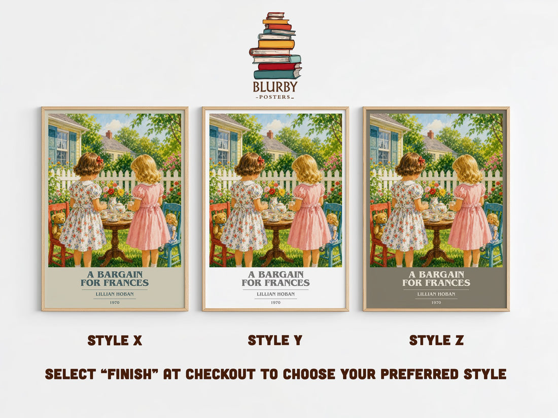 A Bargain for Frances book cover print in frame leaning in hallway – childrens wall art (mockup)