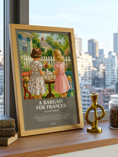 A Bargain for Frances bookish print framed by window – literary home decor