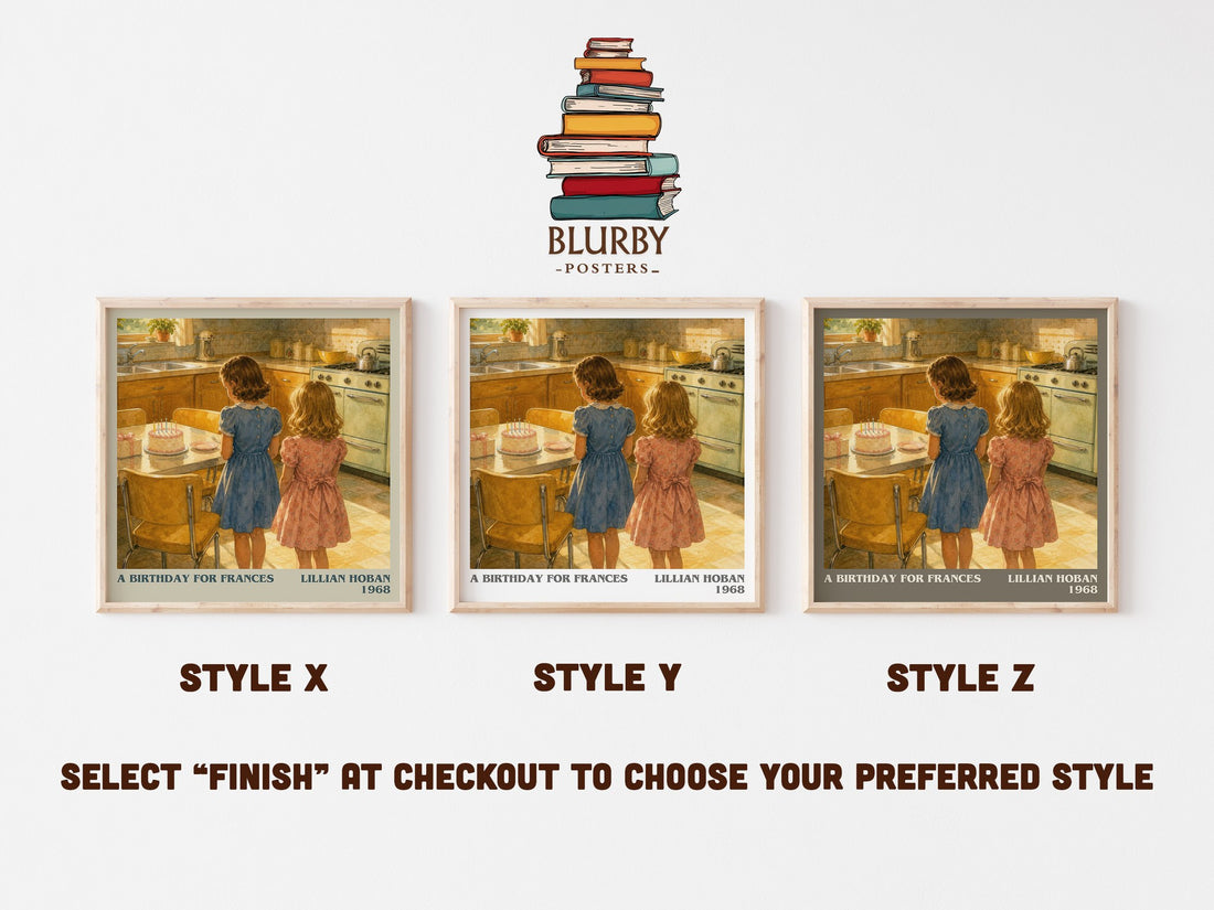 A birthday for Frances literary print in frame leaning in hallway – childrens wall art (mockup)