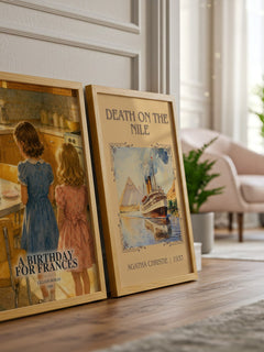 A birthday for Frances watercolour print framed by window – literary home decor