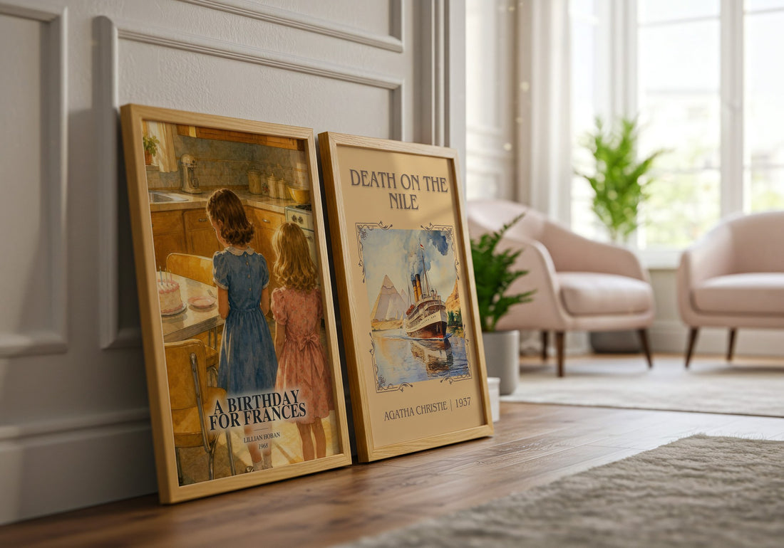 A birthday for Frances watercolour print framed by window – literary home decor
