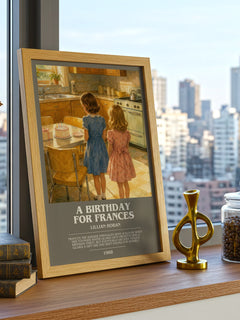 A birthday for Frances bookish print framed by window – literary home decor