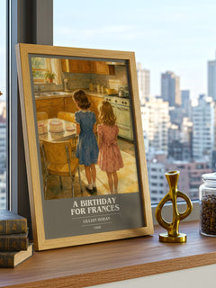 A birthday for Frances book cover print framed by window – literary home decor