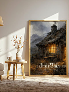 The little Brute family watercolour print in frame leaning in hallway – childrens wall art