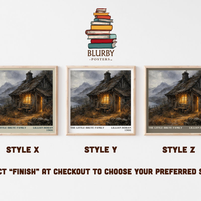 The little Brute family literary print in frame leaning in hallway – childrens wall art
