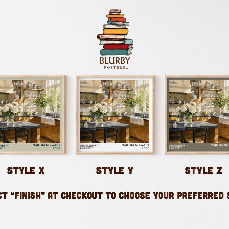 Martha Stewart's Homekeeping Handbook literary print in frame leaning in hallway – non fiction wall art