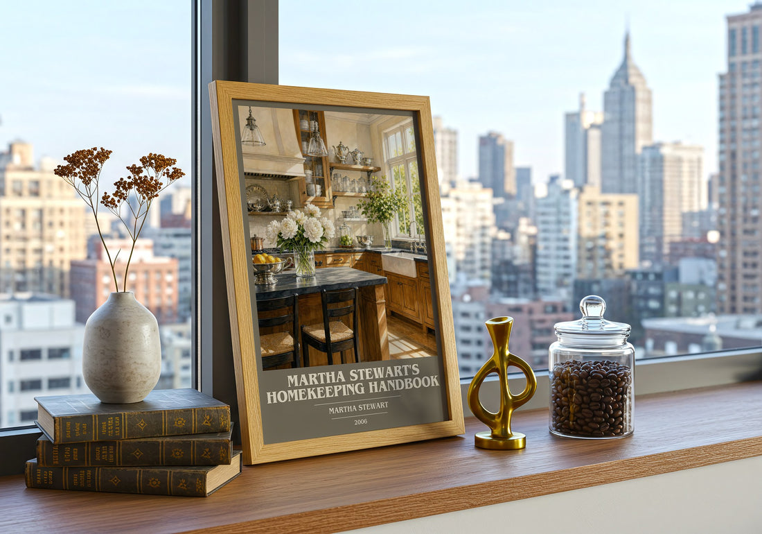 Martha Stewart's Homekeeping Handbook book cover print framed by window – literary home decor