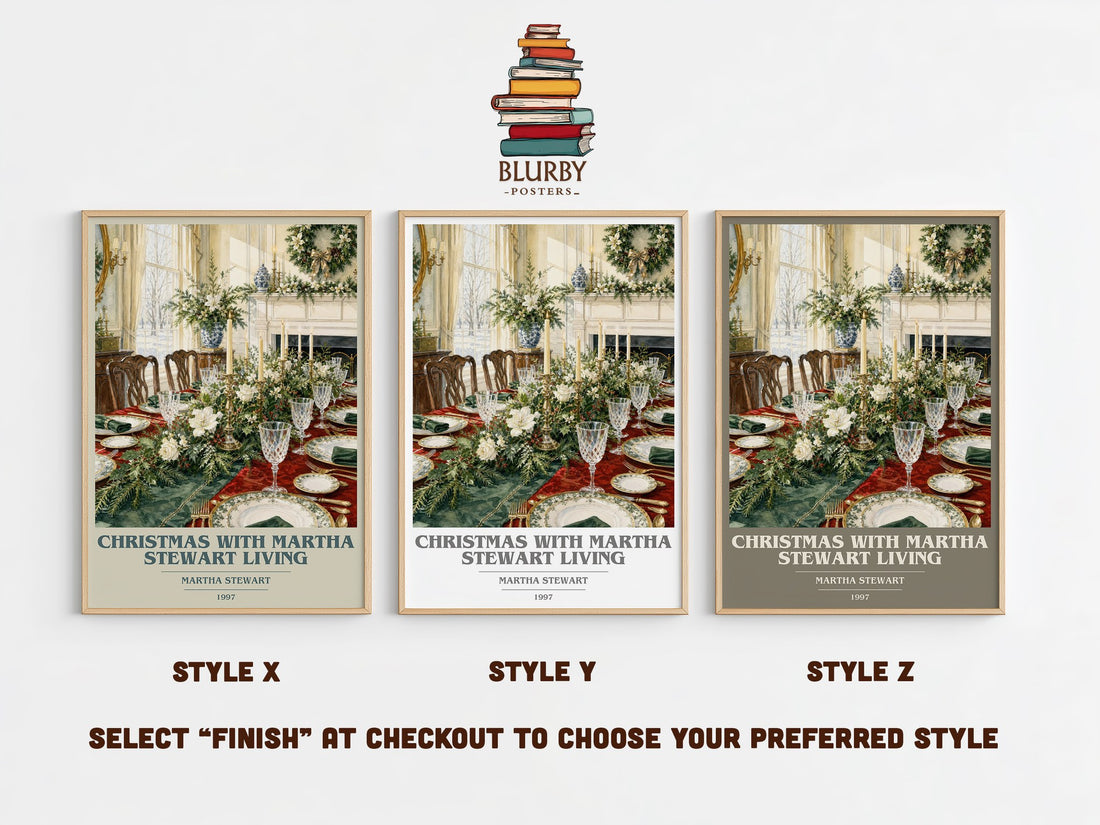 Christmas with Martha Stewart living book cover print in frame leaning in hallway – non fiction wall art (mockup)