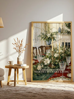 Christmas with Martha Stewart living watercolour print in frame leaning in hallway – non fiction wall art