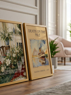 Christmas with Martha Stewart living watercolour print framed by window – literary home decor