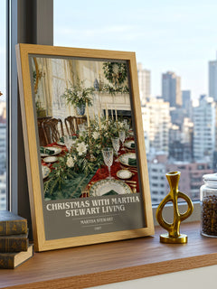 Christmas with Martha Stewart living Book Cover Poster by M. Stewart – framed print on a city-view windowsill