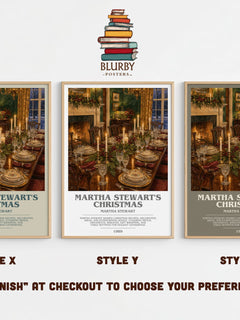 Martha Stewart's Christmas bookish print in frame leaning in hallway – non fiction wall art