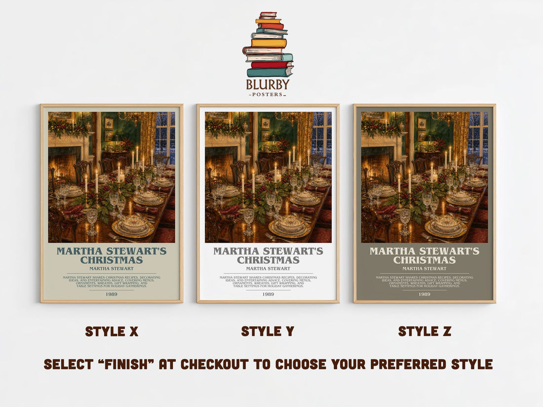 Martha Stewart's Christmas bookish print in frame leaning in hallway – non fiction wall art (mockup)
