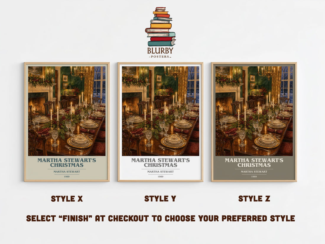 Martha Stewart's Christmas book cover print in frame leaning in hallway – non fiction wall art (mockup)