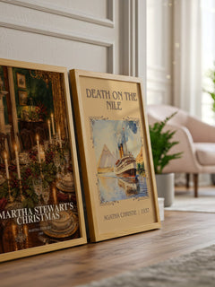 Martha Stewart's Christmas watercolour print framed by window – literary home decor