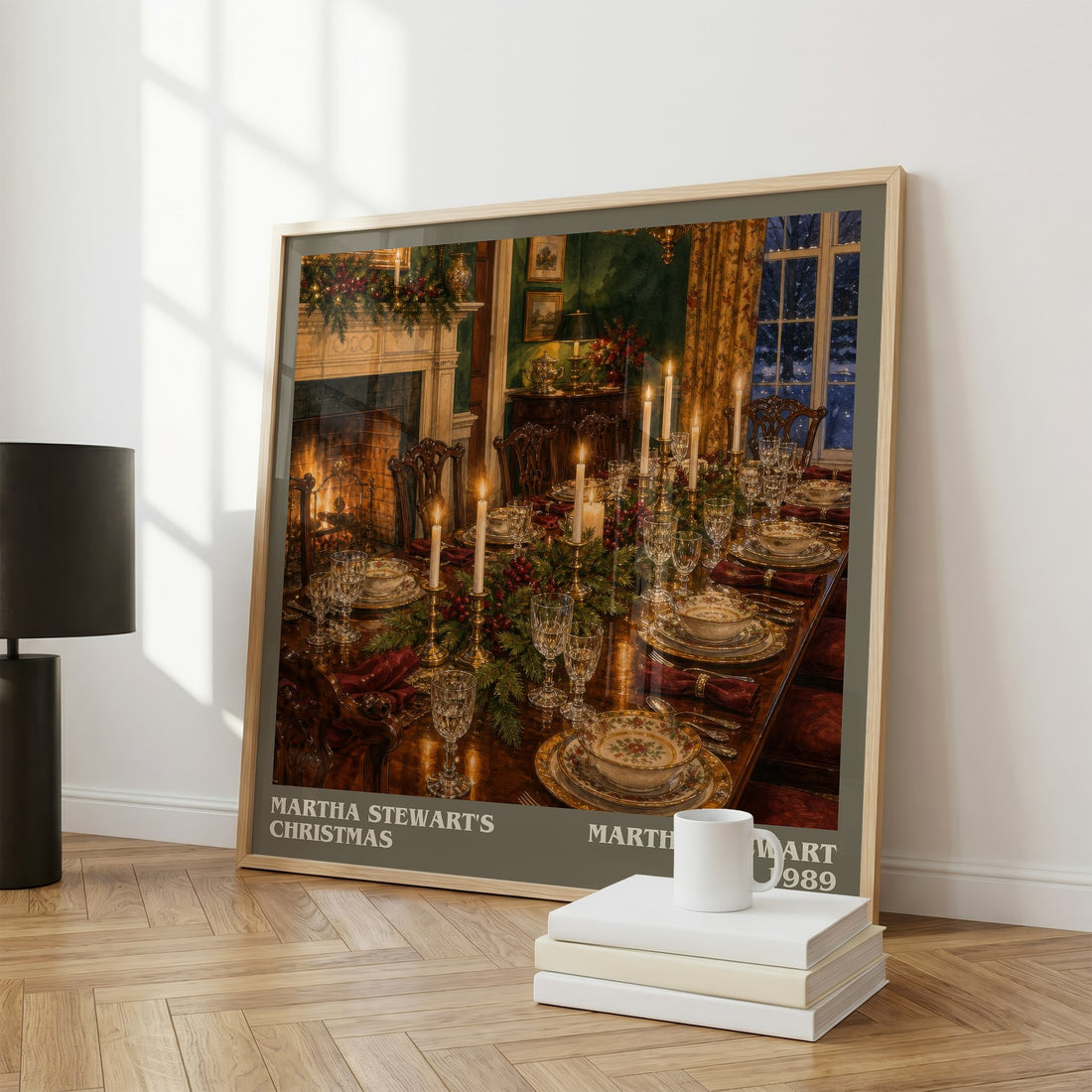 Martha Stewart's Christmas literary print framed by window – literary home decor
