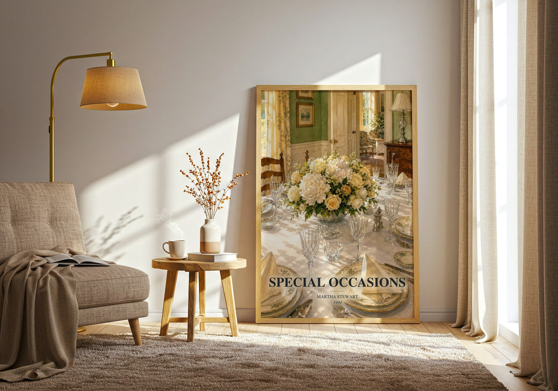 Special occasions watercolour print in frame leaning in hallway – non fiction wall art
